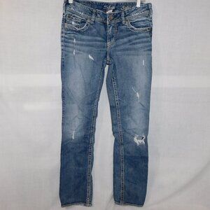 Silver Jeans Womens 28 x 32 Suki Straight Mid Rise Distressed Blue jeans